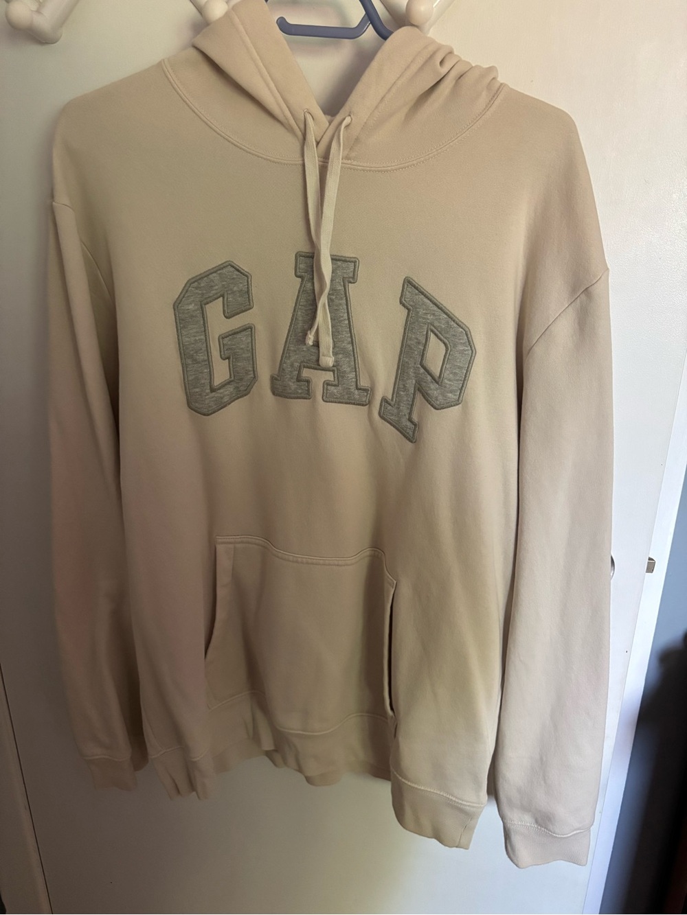 GAP Men's Hoodie in Light Beige with Gray Logo
